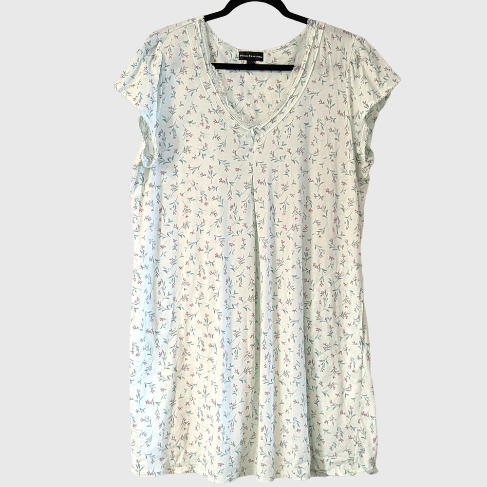 Miss Elaine Nightgown XL 100% Cotton Floral Pockets Lace Trim